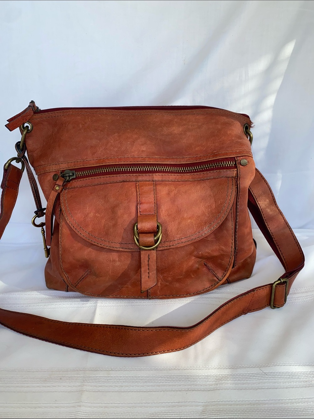 Fossil Vintage Sasha Leather Crossbody Bag - Rust